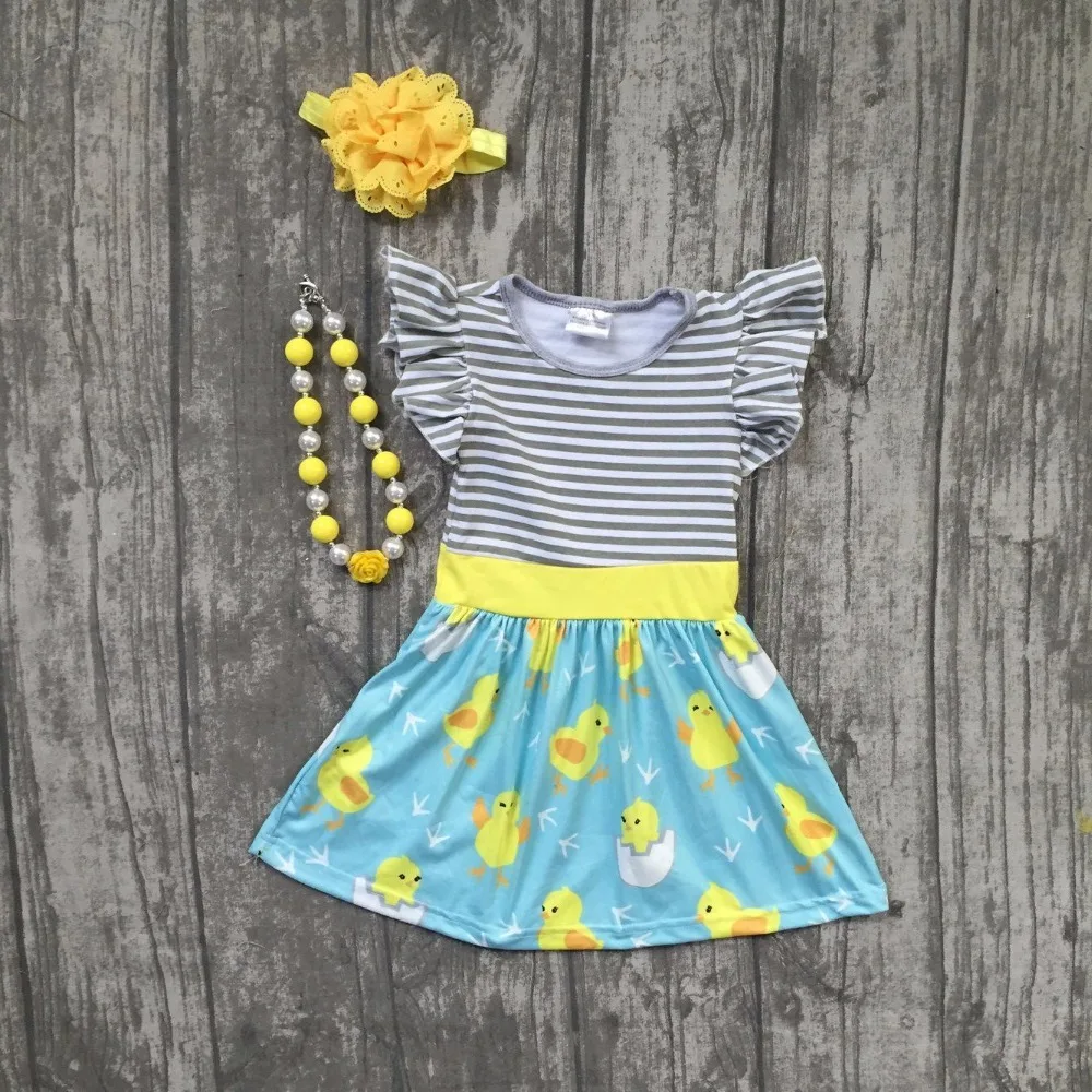 

new summer cotton baby girls kids boutique clothes dress print ruffles red grey blue stripes dark short sleeve match accessories