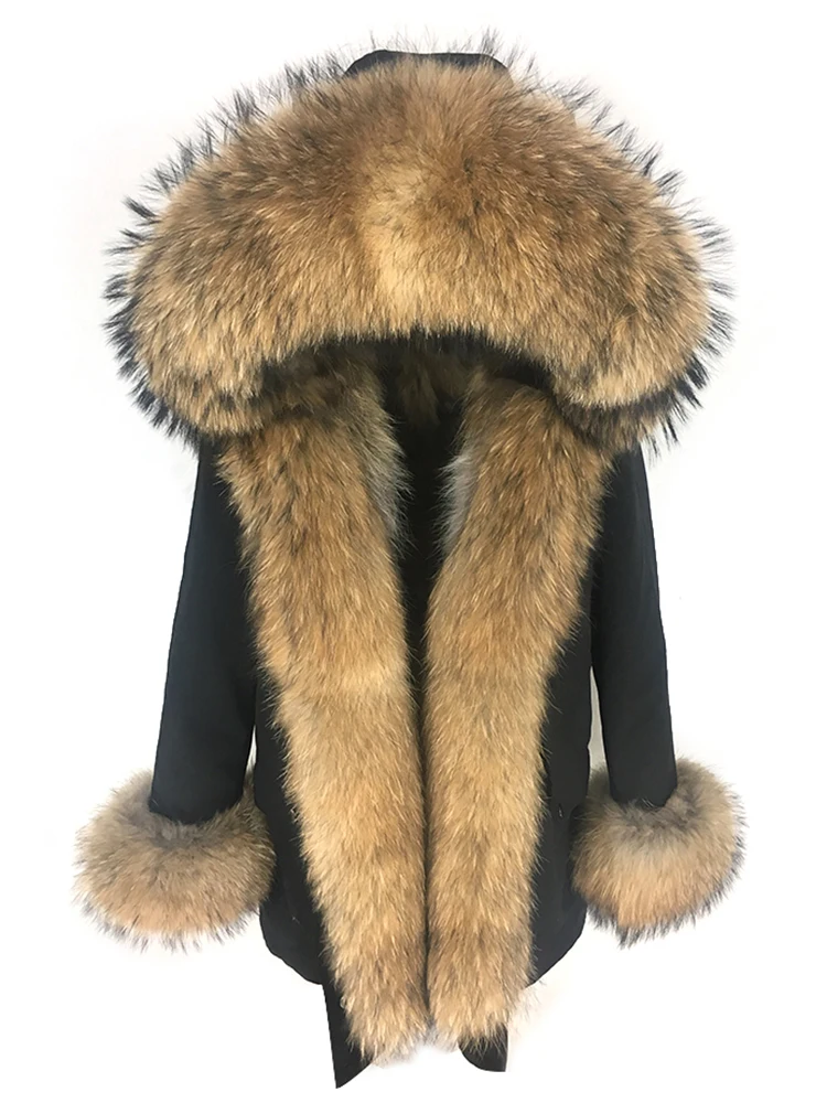 

waterproof coat winter jacket women real fur coat long parka 100% natural raccoon fur hood fox fur liner thick warm streetwear