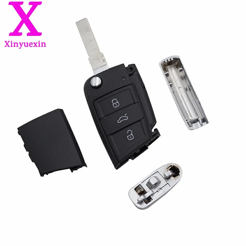 Xinyuexin Складной Дистанционный чехол для ключей FOB VW Golf 7 Skoda Octavia A7 флип 3 кнопки MK7