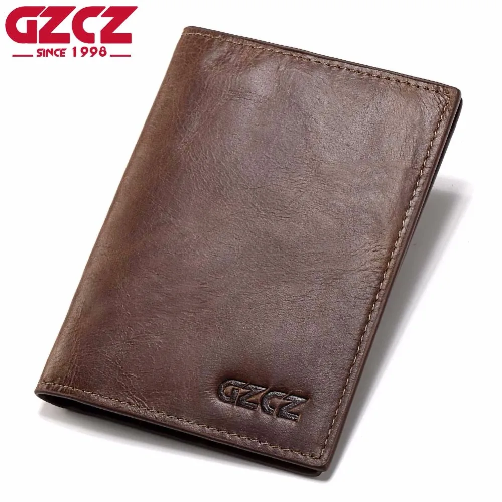 

GZCZ Genuine Leather Super Thin Men Wallet Luxury Brand Passport Cover ID Business Card Holder Travel Credit For Male Purse Case