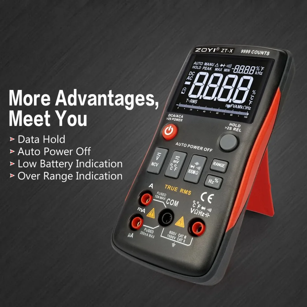 

ZT-X Digital Multimeter ac dc voltmeter true rms auto range multimeter with NCV DATA HOLD LCD backlight display