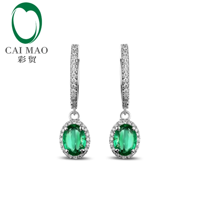 Caimao New Arrivals 14K White Gold Natural 1.65CT Emerald Diamond Engagment Earring