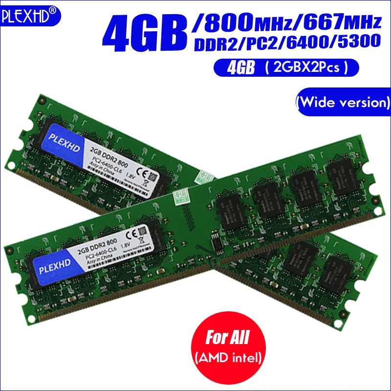 PLEXHD Настольный ПК Память ram Memoria модуль DDR2 800 PC2 6400 4 Гб(2 шт* 2 Гб) Совместимость DDR2 800 МГц/667 МГц(широкая версия