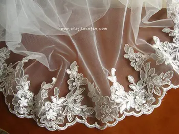 

ivory bridal lace trim cord lace alencon floral lace trim for bridal veil wedding decoration CG075B10yard