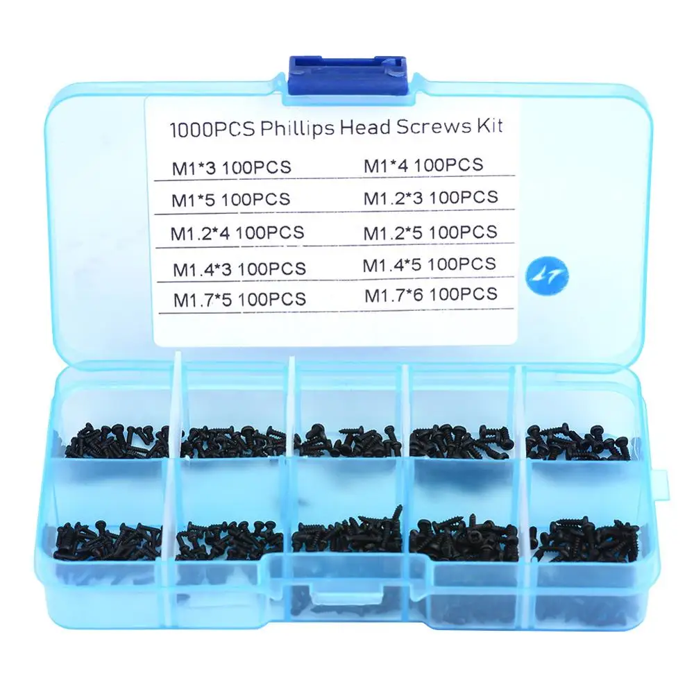 

Professional 1000pcs Small Screws Cross Head Self-tapping Bolts Assortment Kit M1 M1.2 M1.4 M1.7 Screws 2019