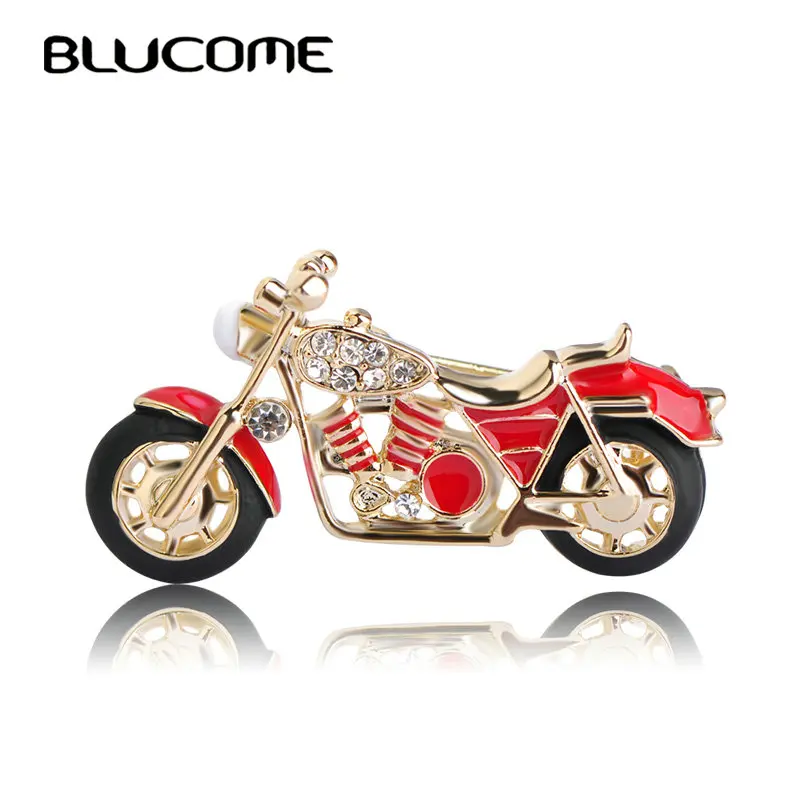 

Blucome Fashion Motorcycle Brooch Gold-color Red Enamel Brooches Girls Kids Gifts Jewelry Suit Collar Sweater Accessories Pins