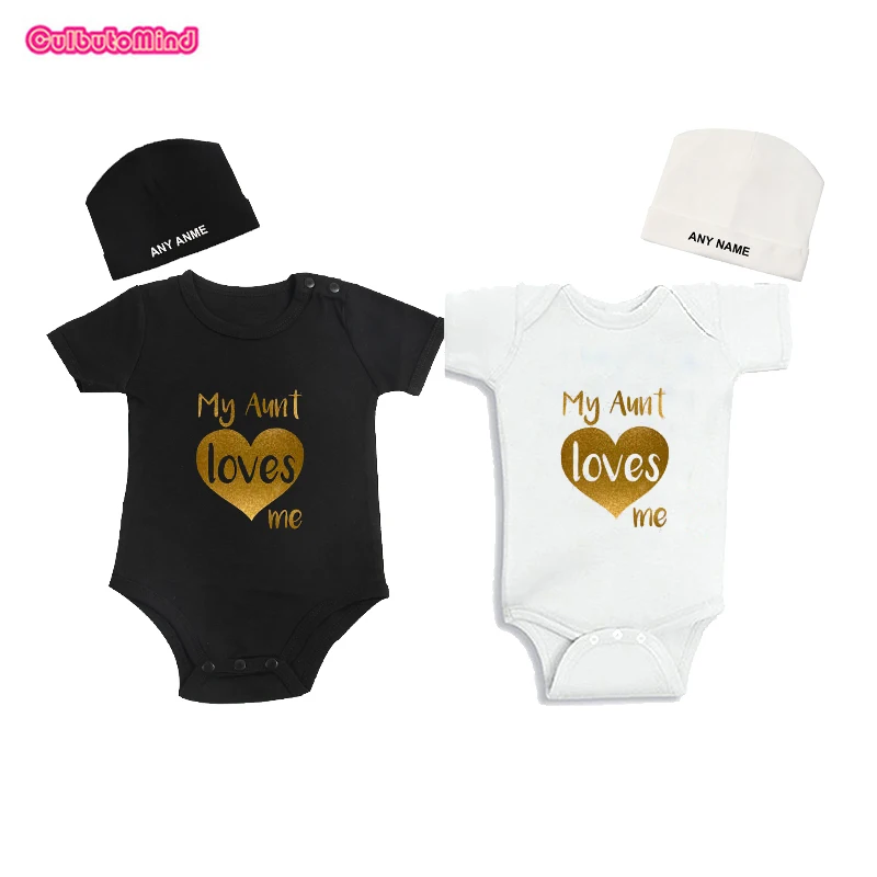 

Culbutomind My Aunt Loves Me Print Twins Baby Summer Bodysuit Baby Boy Girl Newborn Clothes Cotton Spring BabyClothesandBeanie