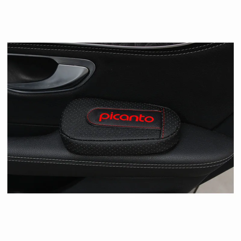 Высококачественная Кожаная подушка для ног, наколенник для двери автомобиля, накладка на руку, внутренние автомобильные аксессуары для Kia Picanto - Название цвета: blackred