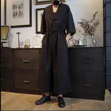 Новые модные тенденции обувь для мужчин и женщин v-образным вырезом Пять-точка рукава Высокая талия комбинезоны стилист широкие Штаны свободные комбинезон костюмы