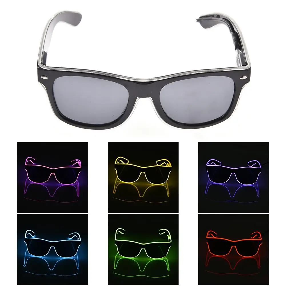 LED Black Lenses Luminous Glasses EL Wire Neon Cold Light Glasses For