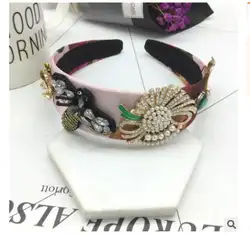 Модный изысканный жемчуг Полный алмаз солнце цветок Барокко повязки для волос насекомое головные повязки в стиле "Ретро" браслет набор