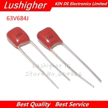 20 шт 684 63V684J с алюминиевой крышкой, 63В 0,68 мкФ 684J шаг 5 мм 680nf CBB полипропиленовый пленочный конденсатор с алюминиевой крышкой