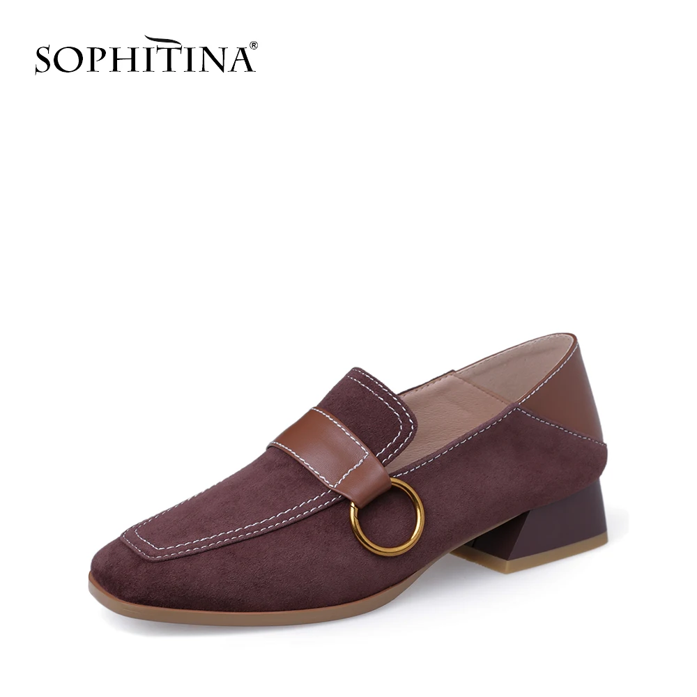 

SOPHITINA 2019 Spring New High-quality Concise Retro Woman Basic Pump Square Toe and Heel Slip-on Career Buckle Lady Shoes PO38