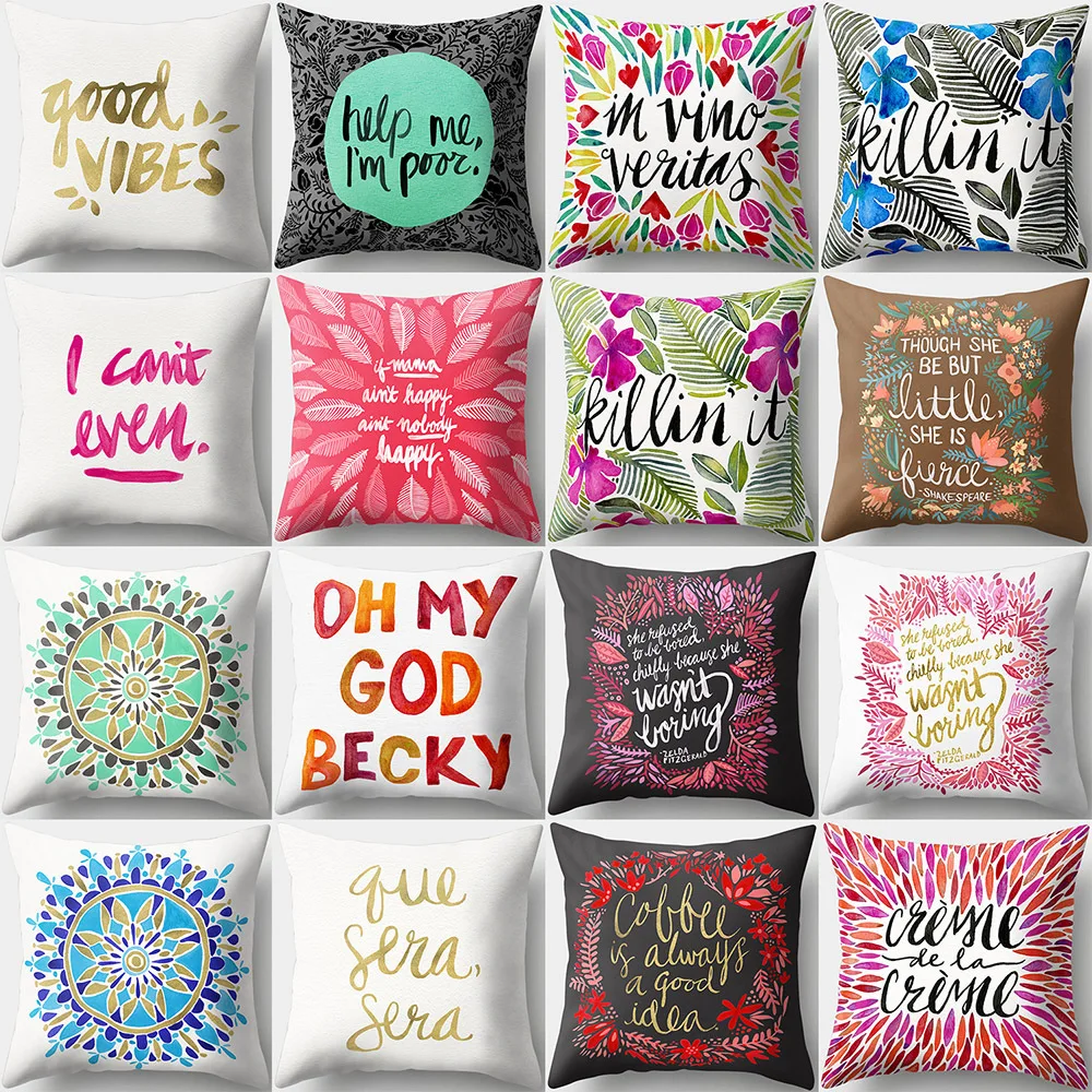 

Letters Cushion Cover Leaves Floral Sweet Home Decor Pillow Cases for Sofa Bed Car Seat Living Room Decorative Accessories 45x45