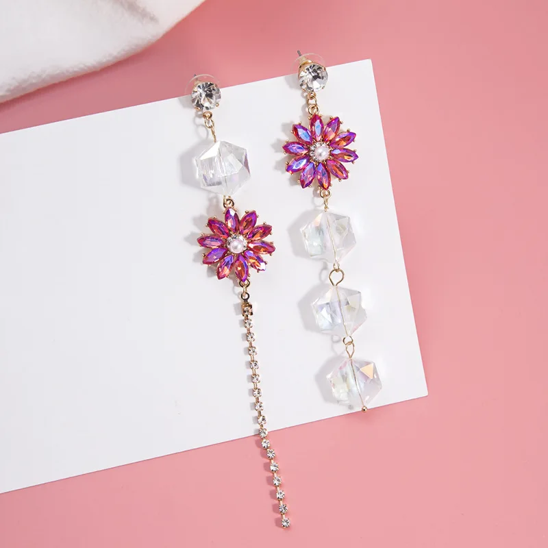 

Trendy Crystal Plant Women Dangle Earrings Fashion Flower Crystal Long Sweet Bohemian Drop Earrings Jewelry Earrings
