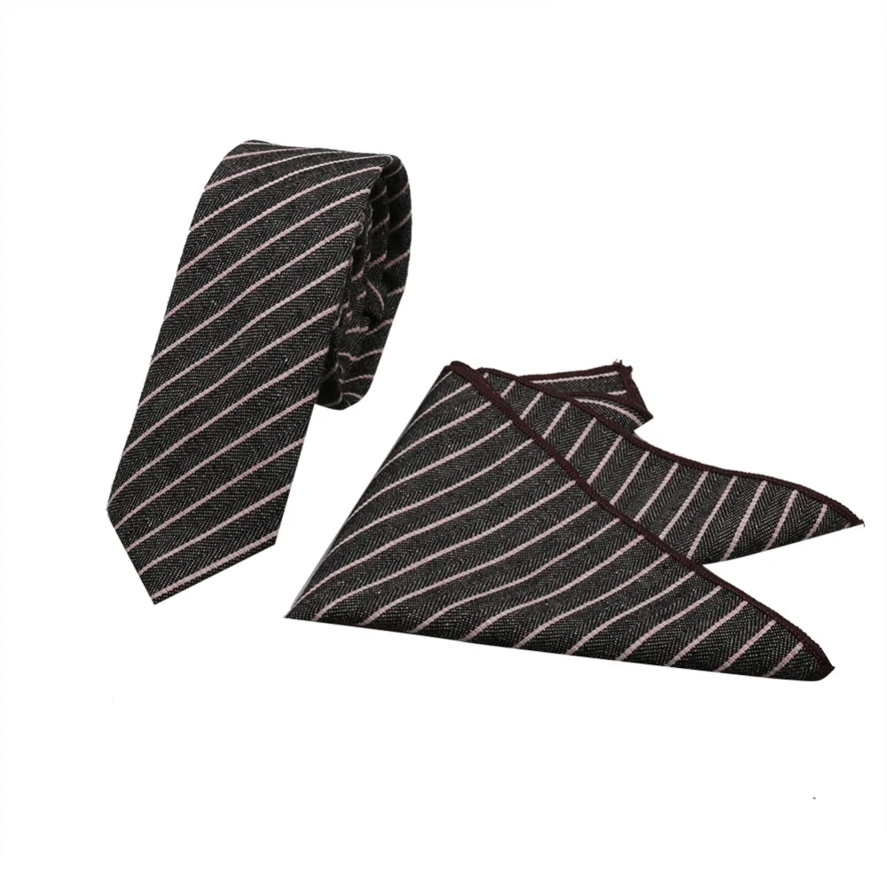  Hooyi Mens Cotton Ties Stripe Handkerchiefs Men cotton Gravata Slim Tie Set Pocket square