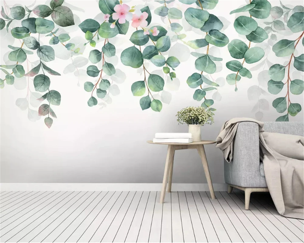 beibehang wall paper Fresh hand painted watercolor green leaves Nordic minimalist TV background papel de parede 3d wallpaper