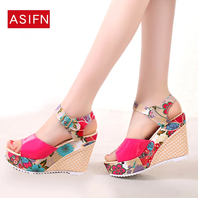 

Fashion Women Sandals Summer Shoes Woman Platform Wedges Floral Super High Heels Open Toe Slippers Slides Sandalias Mujer