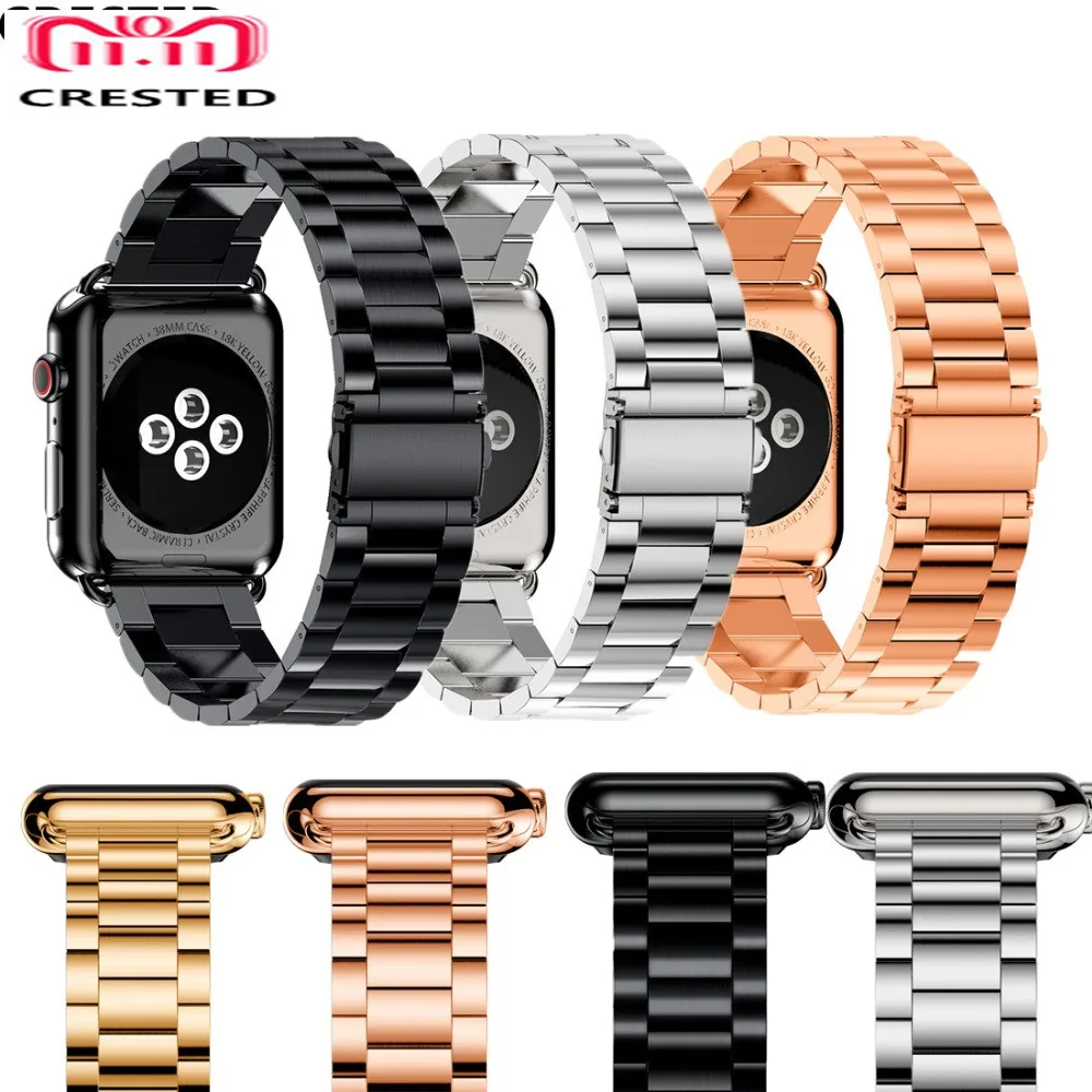 

CRESTED Stainless Steel Strap for Apple Watch 4 Band 42mm 38mm aplle iwatch series 3 2 1 42MM/38MM metal wristband Bracelet belt