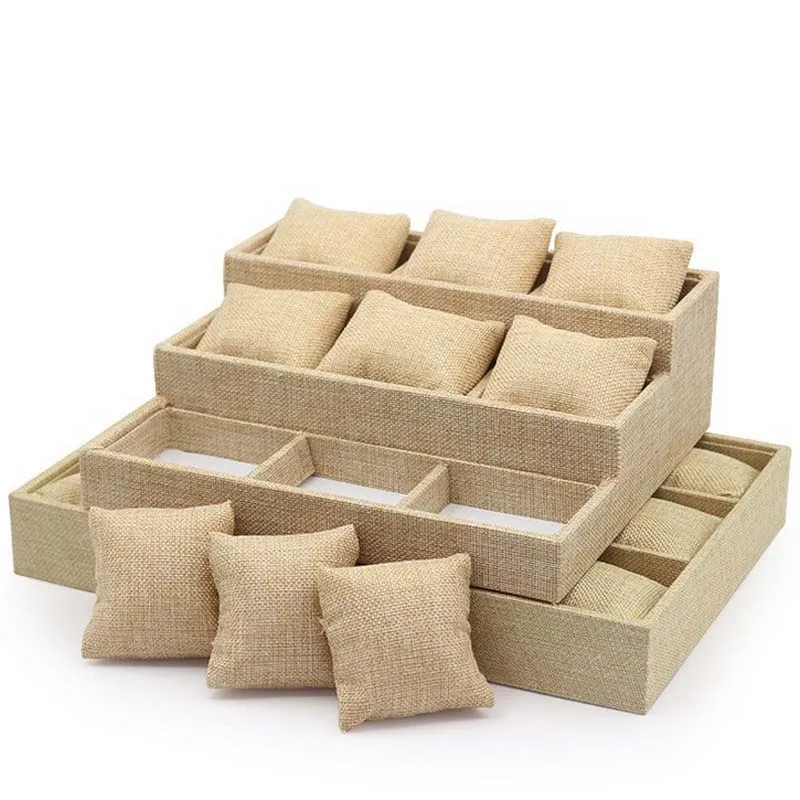 

High Quality Flannelette 9 Grids Pillow Display Tray Bracelet Watch Display Box Props Jewelry Display Shelf Watch Stand Holder