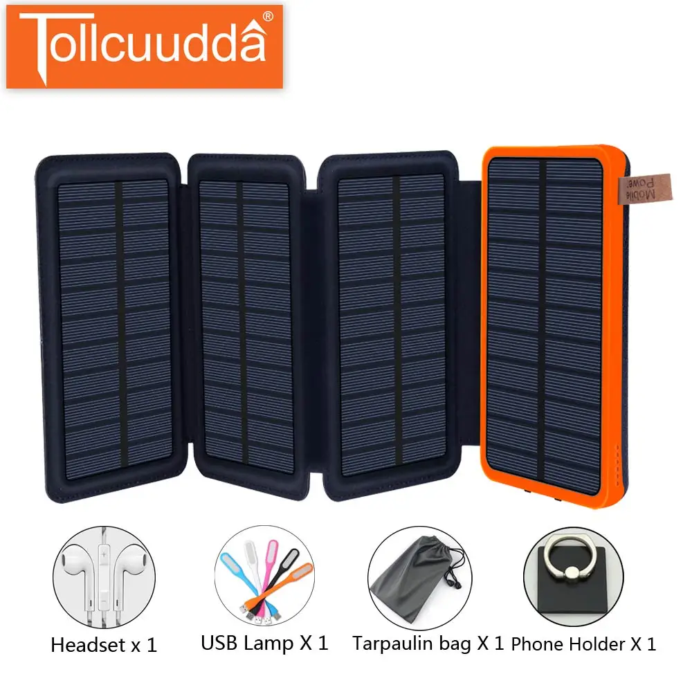 Tollcuudda Portable Phone Power Bank Solar Charger Panel 10000mAh External Battery For Iphone Xiaomi Huawei Universal Powerbank