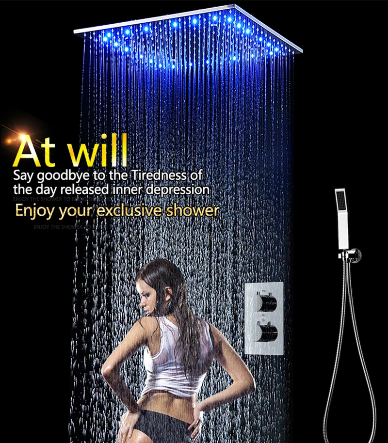 LED Big Rain Shower Faucets Modern Shower Ceiling 20'' Showerheads Panel 304 Stainless Steel Shower Set & Bath Shower Mixer (1)