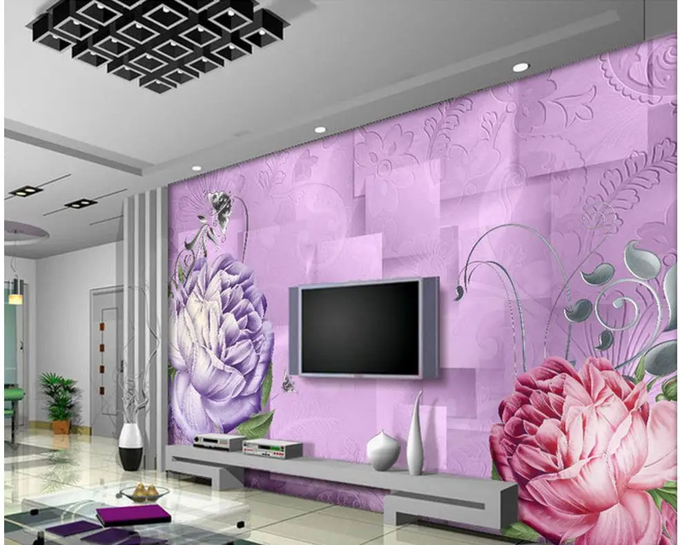 

3d wallpaper for room 3D Peony Flower Purple 3D Mural TV Background Wall mural 3d wallpaper