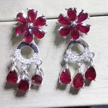 Натуральный рубин цветок стиль Висячие серьги 0.35ct* 18 шт драгоценный камень 925 стерлингового серебра ювелирные украшения# T8100114