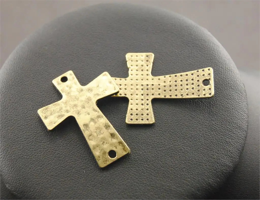 5pcs Sideways Bronze Large Hammered Cross Charm Connector Metal Charms