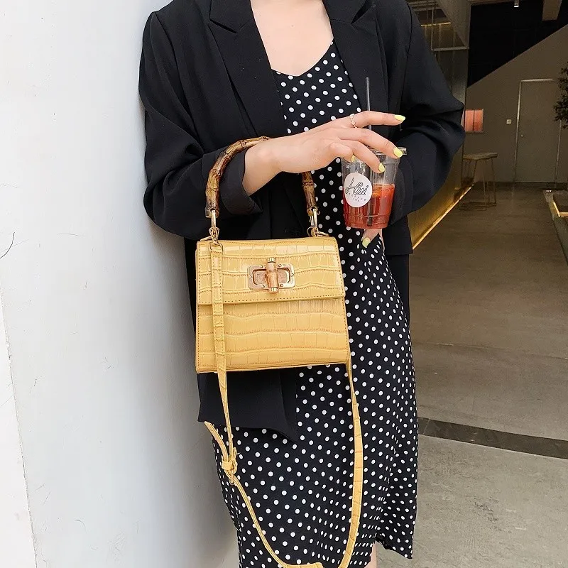 

Fashion Stone Pattern Tote Bags For Women 2019 Luxury Handbags Women Bags Designer Hasp Shoulder Bags Bamboo Handle Handbags Sac