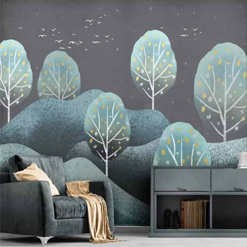 Custom Mural Wallpaper Hand-painted Forest Landscape Retro Modern Minimalist Background Wall xue su custom mural wallpaper new chinese style hand painted plum blossom pen and flower background wall decorative painting