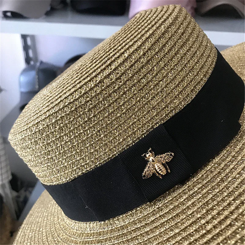 Yellow Gold Baby Hat Summer Strawhat Cap for Kids and Adult Bee Sun Cap Beach flat Cap Hat for Boys Girls Family Look