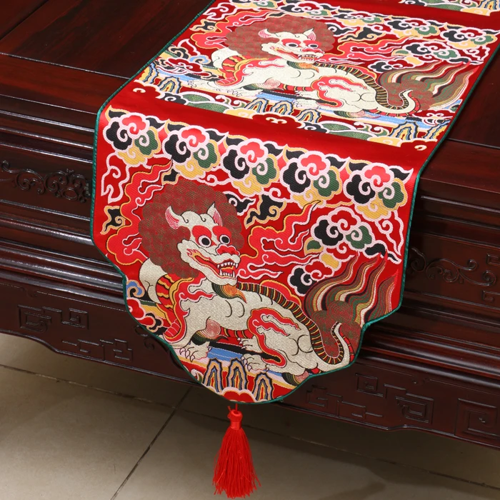

Kirin High density Silk Brocade Table Runners Merry Christmas Chinese Table Mats Placemat High End Luxury Decorative Table Cloth