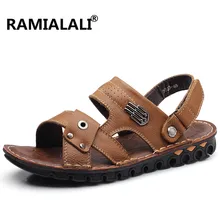 Ramialali/мужские сандалии из натуральной кожи; Мужская Летняя обувь из воловьей кожи; пляжные шлепанцы; повседневные замшевые сандалии-гладиаторы