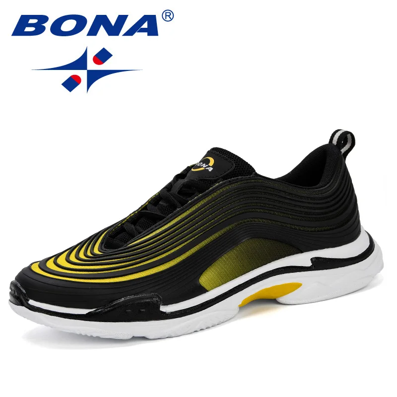 BONA/; кроссовки; Мужская дышащая повседневная обувь; красовки; мокасины; Basket Homme; Удобный светильник; кроссовки; Chaussures Pour Hommes - Цвет: Black yellow