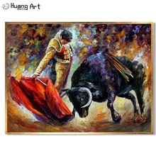 Customized Oil Painting Reproduction Bullfight Canvas Pictures 100% Hand Painted Bull Unframed Spain Landscape