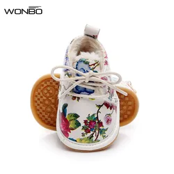 Chaussures de berceau imprimées fleurs, bottes de neige en molleton pour les premiers pas des nourrissons, nouvelle collection hiver 2019 