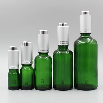 

2/10pcs 5ml 10ml 15ml 20ml 30ml 50ml 100ml Empty Green Essential Oil Dropper Bottle with Matt silver press cap & glass pipette