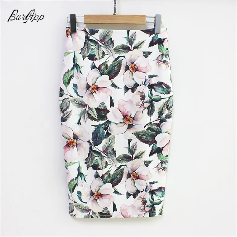 

2019 Summer sexy Pencil Skirt Women slim High Waist Skirts Vintage Elegant Bodycon Floral Print Midi Skirt more color options