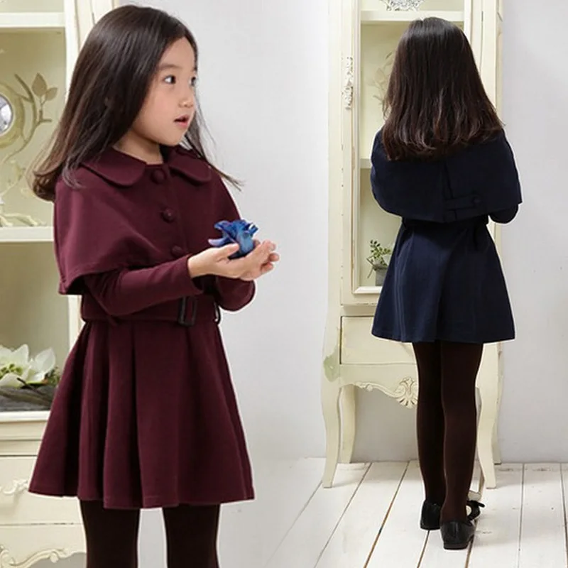 

Wool Blends Coats for Girls 2019 New Winter Solid Fashion Princess Long Sleeve Double Breasted Thicken Warm Baby Girls Clothing