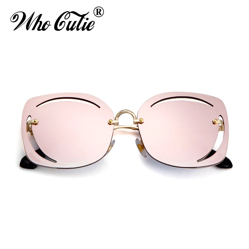 WHO CUTIE большие розовые солнцезащитные очки с вырезами, мужские и женские Ретро Винтажные футуристические Квадратные Солнцезащитные очки без оправы, 575