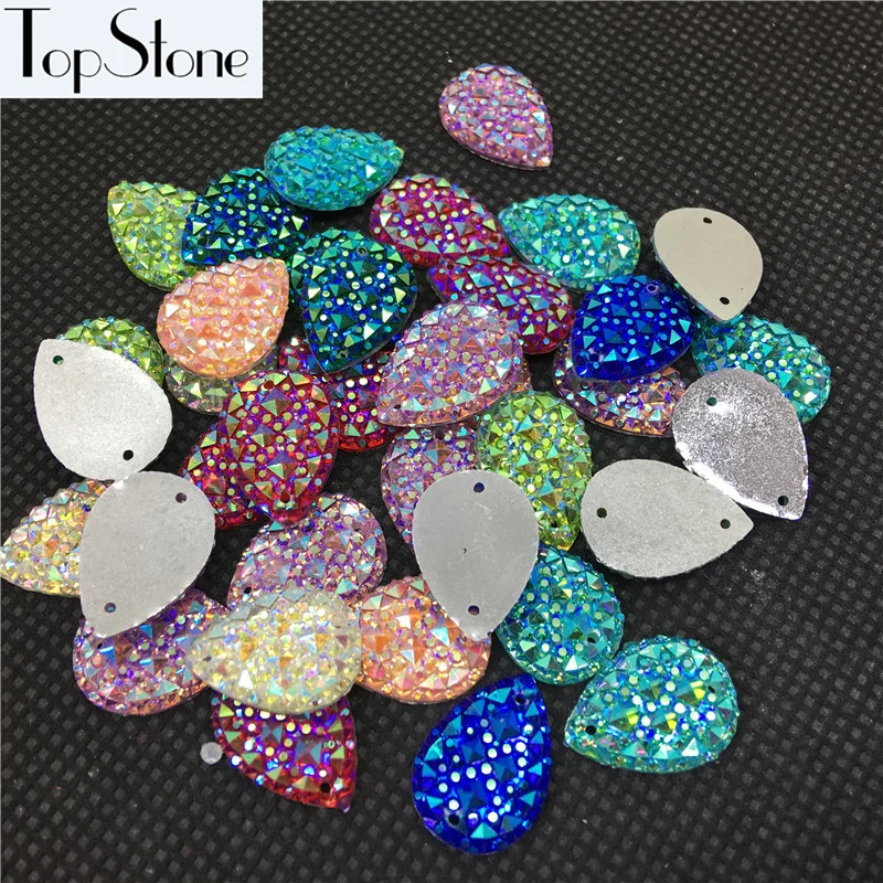 

Teardrop Sew-On Beads 100pcs 10x14mm 13x18mm Colors Crystal AB Resin Flatback Sew On Rhinestone 2 holes For Casual Dress