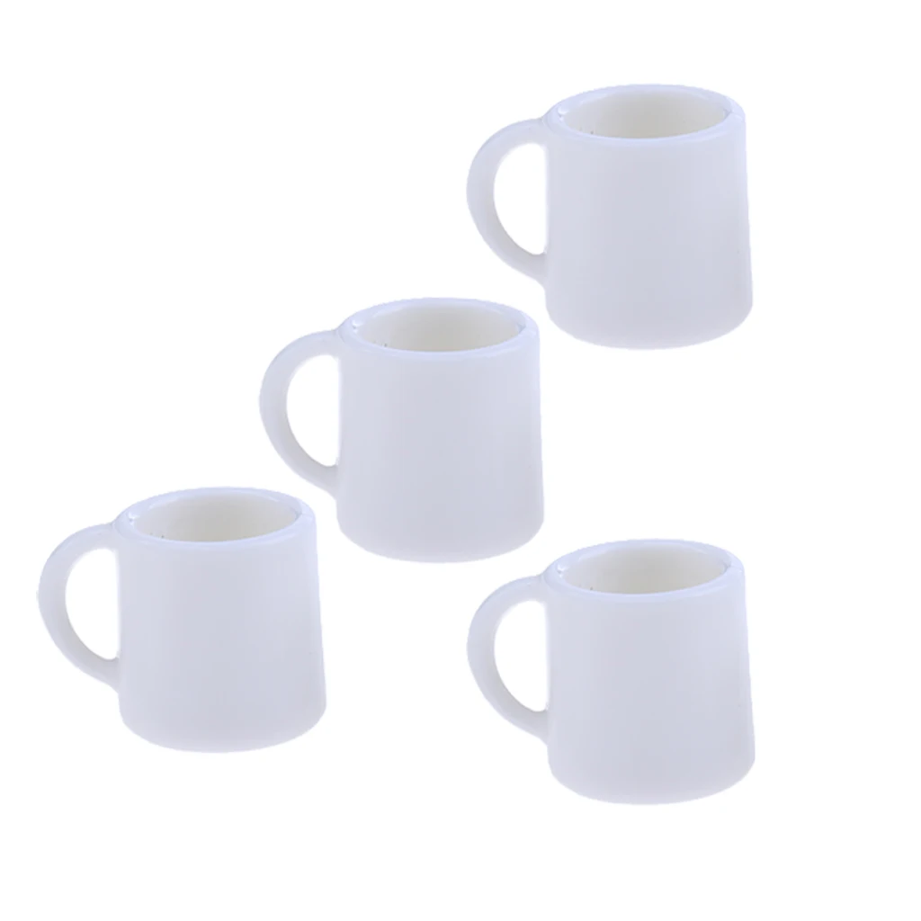 Set of 4 Pieces 1/12 Scale Miniature White Plastic Milk Tea Coffee Wine Cups Mugs Tableware for Dolls House Accessory