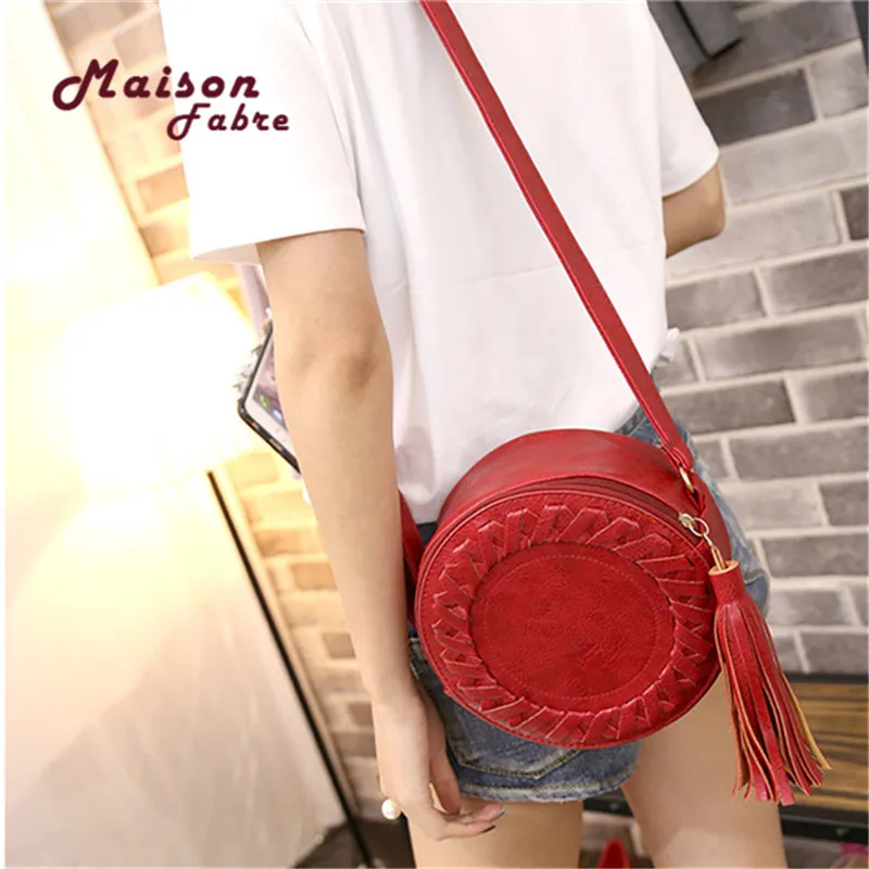 

2019 Fashion Casual Women Handbags Lady Round Casual Crossbody Bags Adjustable Braided Tassel Small Round Shoulder Bag