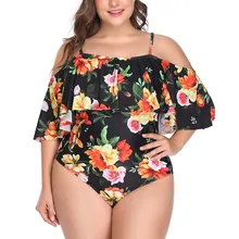 CHAMSGEND женский пляжный Цельный купальник большого размера с оборками, сексуальный Одноцветный модный пляжный цельный купальник