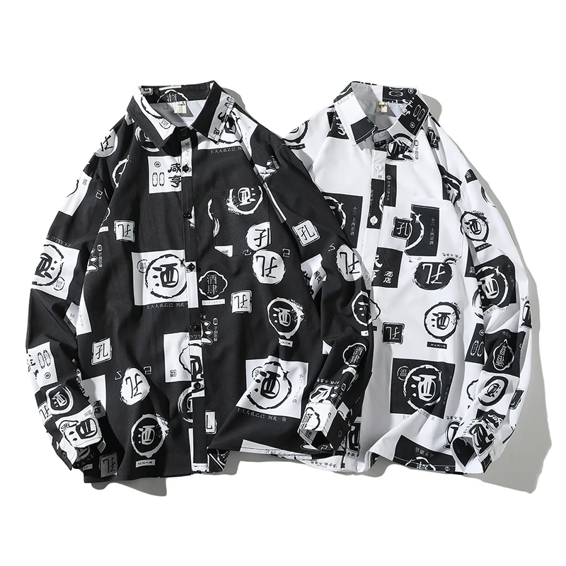 Мужские рубашки с длинным рукавом одежда для мужчин китайский принт корейский