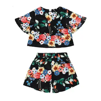 

Summer Fashion Children's Kids Clothes Set Baby Girls Flower Shorts 2pcs Cute Party Clothing Outfits