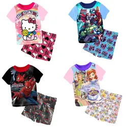 Детские пижамные комплекты с принтами из мультфильмов, летние пижамы для мальчиков и девочек, детские пижамы с короткими рукавами, одежда