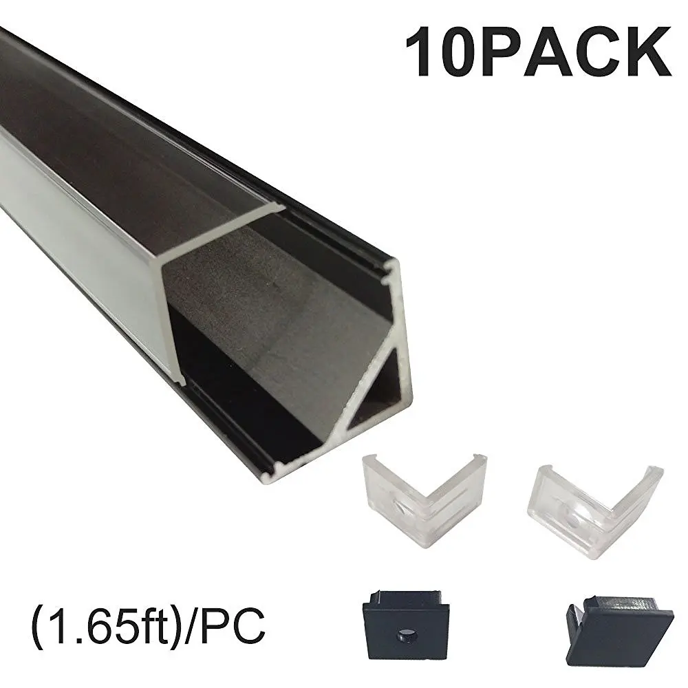 Black 0.5M Led Aluminium Profile for Led bar light V Type Corner Mount with Clear Cover End Caps Mounting Clips Black 0.5M Led Aluminium Profile for Led bar light V Type Corner Mount with Clear Cover End Caps Mounting Clips 