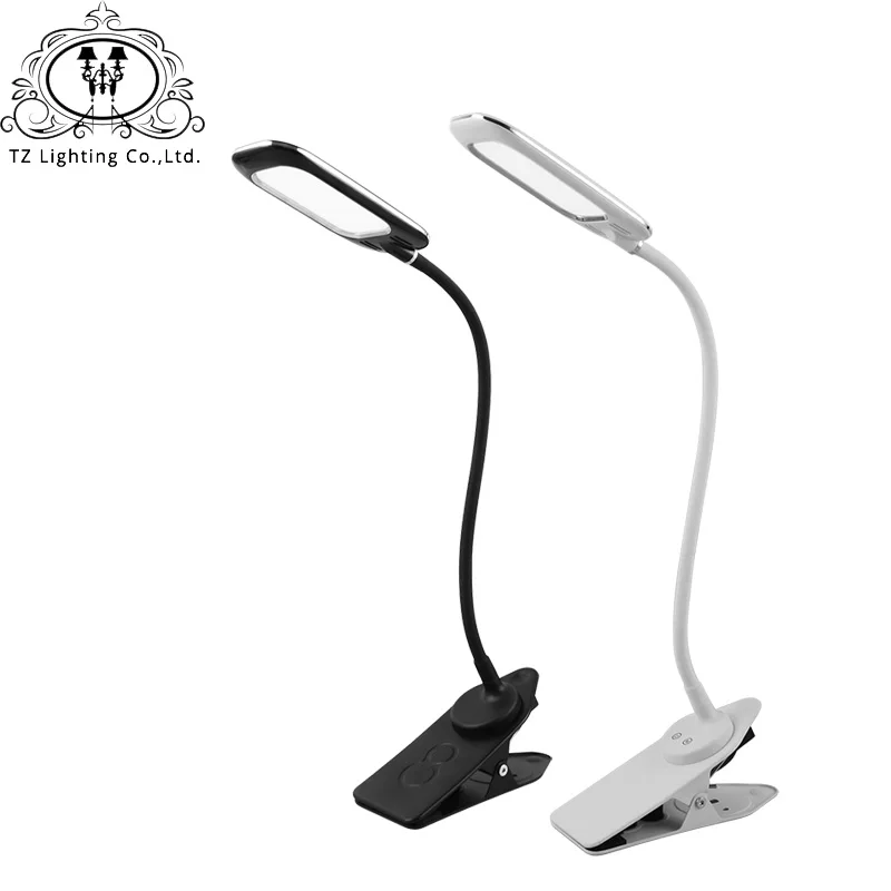 

TZ Clip Usb LED Table Lamp Dimmable Gooseneck Book Light For Bedside Reading Study Office Rechargable Desk Lamp 5DV 6W Aluminum
